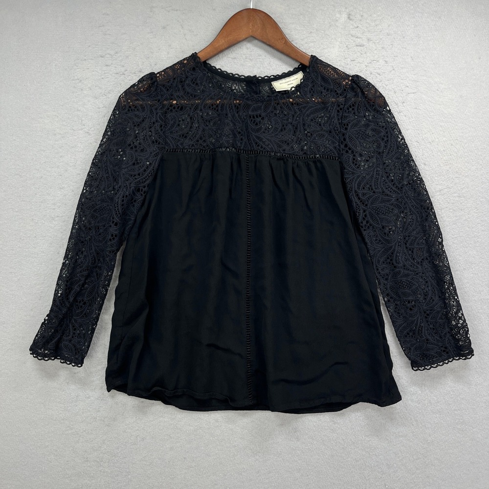 Moulinette Soeurs Blouse Womens 4 Black Lace Long Sleeve Button Back Goth Boho